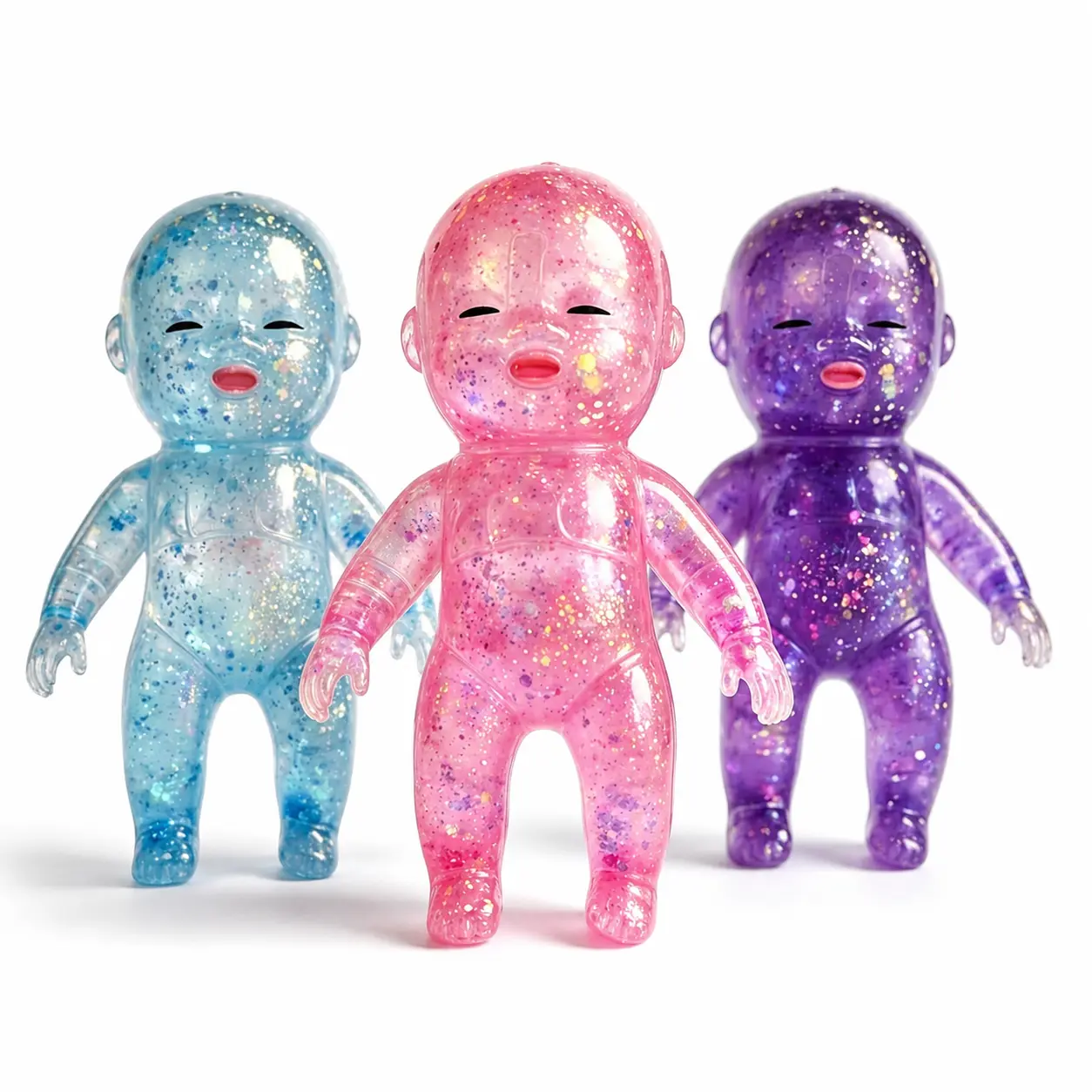 Galaxy Baby Squishy Toy, Glitter Sensory Fidget Figure, Soft Squeeze Stress Relief Toy, Transparent Collectible Desk Decor, Cute Gift for Teens, Adults & Toy Collectors
