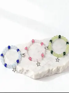 Fashion Spring Ladies Jewellery, 3pcs Blue Charms, Beaded Stackable Bracelets Set for Bestie Party, Valentine's Day Women's Gift