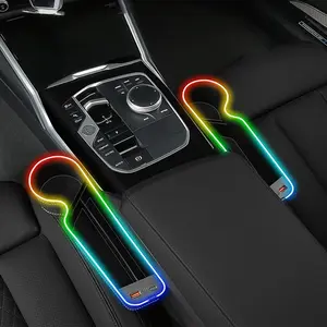 1pc Car Seat Gap Filler Organizer with RGB LED Light, USB Charging Port, Console Side Storage Box with Cup Holders, Front Seat Holder, Center Console Organizer