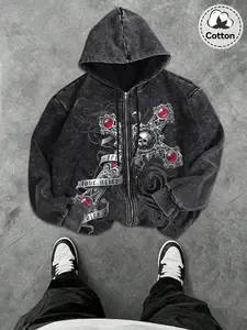 Unisex Dark Religion Hoodie, Diamond Skull Cross Print, Fitted Soft Comfortable Cotton, High Street Subculture Aesthetic Style, Spring & Fall