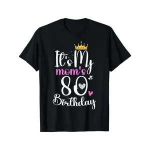 Women'S 80th Birthday T-Shirt for Mom - 1944 Vintage 80th Birthday Party Tee with Crown & Hearts, Black with Pink & White Lettering, 180gsm Heavyweight Casual Round Neck