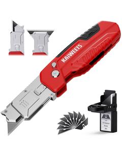 KAIWEETS Utility Knife Scraper, Retractable Design, 2-in-1 Folding Box Cutter with Blade Storage, Heavy Duty Zinc Alloy Body, Folding Knife, SK2 Black Blades replacement, EDC Tool for Home, Office Hardware Cutting