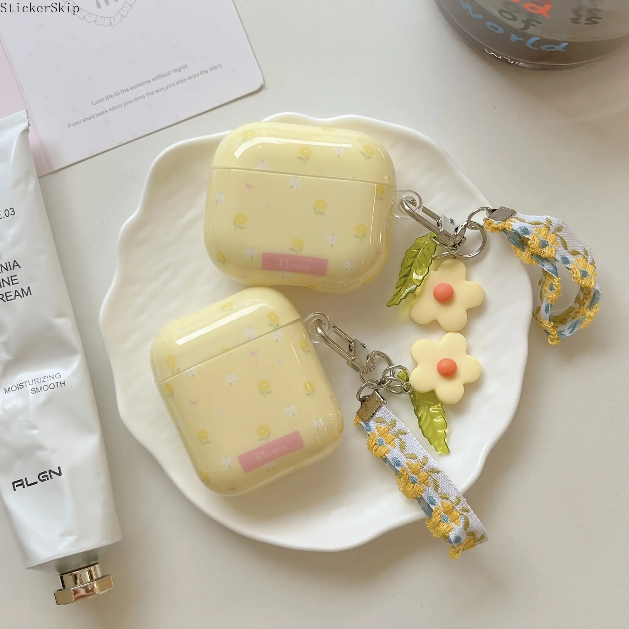 AirPods Pro Case Cover 2026 New, Cute Pastel Yellow Floral Design, Soft Silicone Shockproof Protective Skin for AirPods Pro 1/2/3/4 Gen, Fashion Aesthetic Earphone Case for Women Girls, Daily Travel Outdoor Use