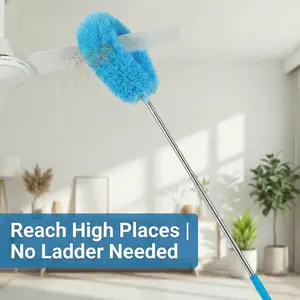 Reusable Microfiber Cleaner with Detachable Dust Brush, Extendable Pole Adjustable, Reusable Cleaning Tool for Home and Office, Extendable Microfiber Duster