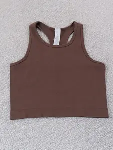 Seamless Knit V-Neck Tank Top Short Ribbed Nylon High-Elastic Sports Bra Women's Backless Design