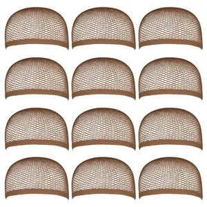 Pack of 12 Wig Cap Open End Brown Mesh Net Liner Weaving Cap