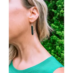 Gold and Black Stone Dangle Earrings