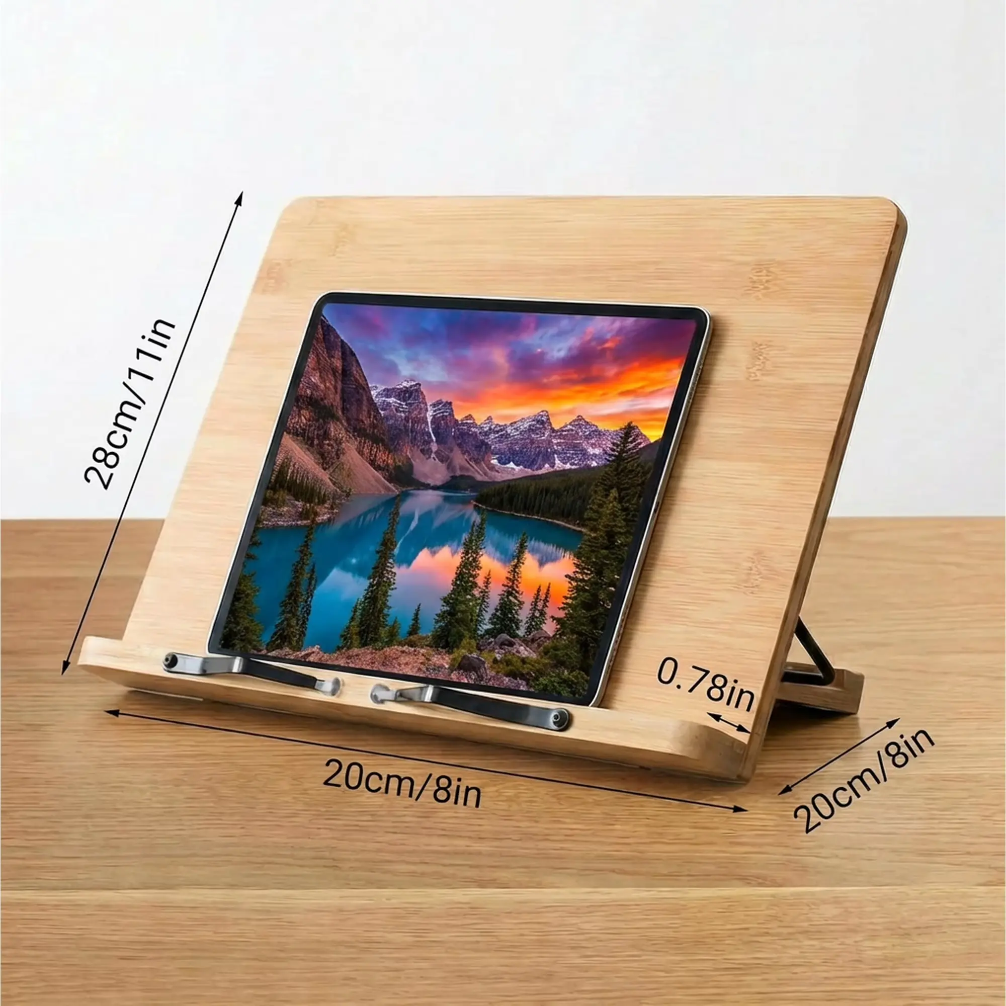 Large Bamboo Book Stand, 11'' x 8'' Portable Stable Adjustable Height Reading Book Holder for Cookbook, Sheet Music, Bible, Textbook and Tablet