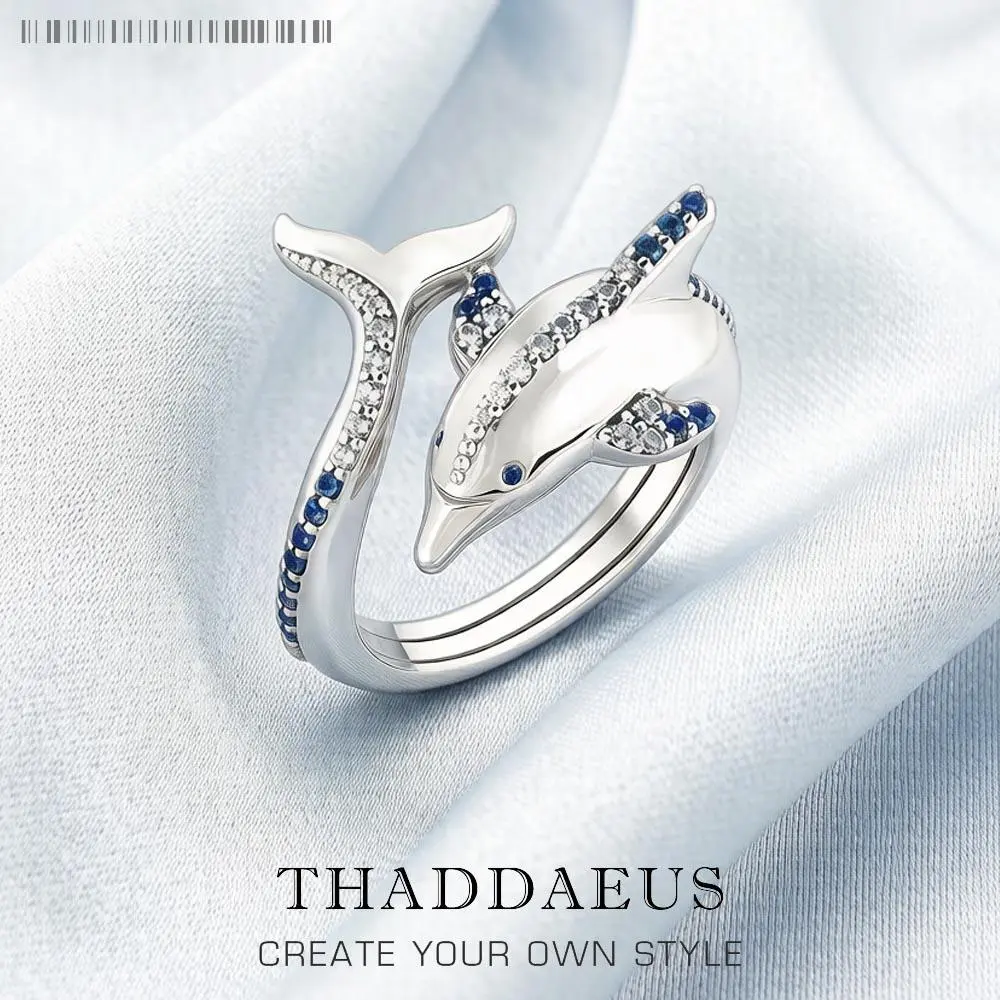 Ring Dolphin With Blue Stones Brand New Trendy Fine Jewelry Pure 925 Strerling Silver Cheerful Gift For Women