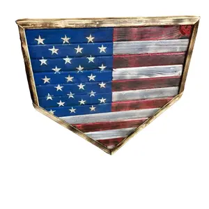 Wooden U.S. home plate flag Decor Signs Wall
