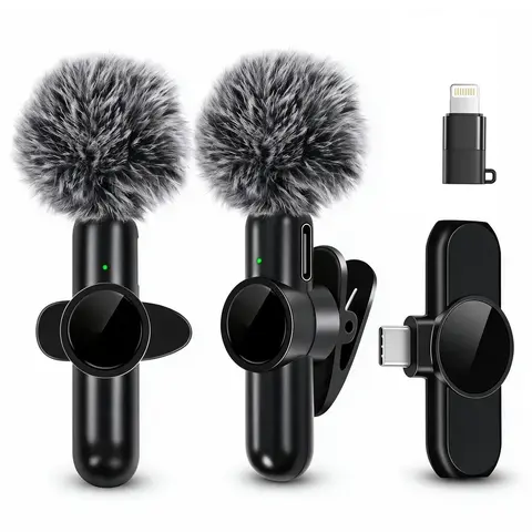 HITOZON Wireless Lavalier Microphone for Smartphones & Cameras - 40dB Sensitive, Plug-and-Play Clip-On, Noise Reduction Lapel Mic, USB Rechargeable, Battery-Powered, Batteries Built-In, ABS Build, Cover for Vlogging, Live Streams