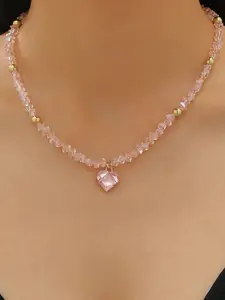 Quartz Heart Pendant Necklace, Heart Shaped Pendant, Elegant Gift for Sweet Girls, Daily & Date Wear, Artificial Crystal Design, All Seasons