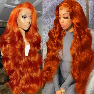 【Bling Hair】Human Hair 13x4 Ginger Lace Frontal Wigs Pre Plucked Body Wave 13x6 Transparent Lace Front Wig Brazilian 180% Density Ginger Orange Colored Lace Frontal Wigs for Women