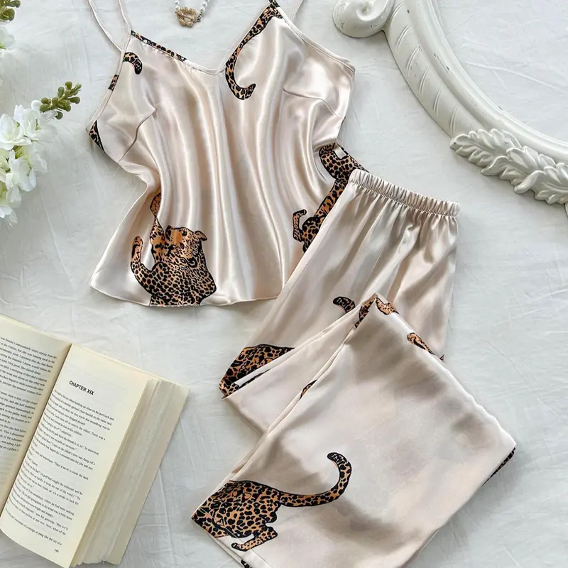 Women's Leopard Print Cami Top & Pants Pyjama Two-piece Set, Comfort Casual  Camisole & Trousers Pj Set, Women's Sleepwear Loungewear for All Seasons Pajamas