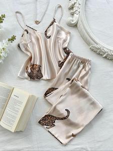 Women's Leopard Print Cami Top & Pants Pyjama Two-piece Set, Comfort Casual Camisole & Trousers Pj Set, Women's Sleepwear for All Seasons, Womenswear