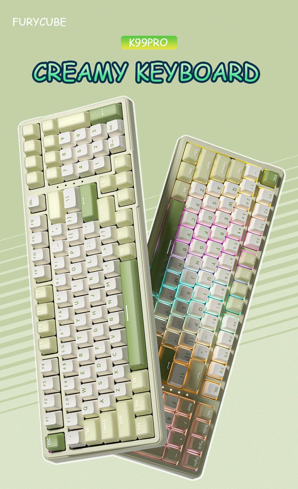 FURYCUBE K99 Pro Wireless Creamy Mechanical Keyboard Bluetooth 2.4G Tri-Mode Side Engraved Gaming For Laptop Computer 99 Keys RGB PBT Keycaps 3/5 Pin Hot key cappuller Custom RGB Mini Gaming Keyboard keyboard Gifts FURYCUBE K99 Pro Wireless Creamy Mechanical Keyboard Bluetooth 2.4G Tri-Mode Side Engraved Gaming For Laptop Computer 99 Keys RGB PBT Keycaps 3/5 Pin Hot key cappuller Custom RGB Mini Gaming Keyboard keyboard Gifts