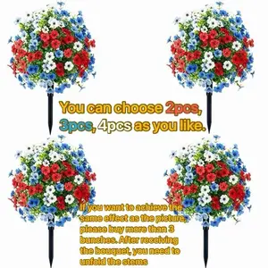 (2-4 sets) Patriotic artificial flowers, red + white + blue outdoor artificial flowers, non-fading plastic products, suitable for decorating the porch and courtyard when celebrating Independence Day, anniversary, anniversary celebration