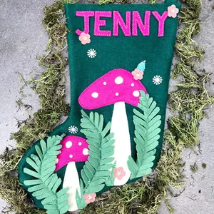 Handmade Mushroom Christmas Stocking, Woodland Christmas Decor, Toadstool