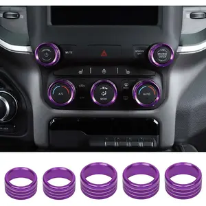 Center Control AC Radio Switch Knob Cover Volume Tune Switch Knob Button Cover Trim Ring Aluminium Alloy Interior Accessories for Dodge RAM 2018-2022 5PCS,Purple