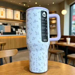 HydroJug Traveler 40oz Insulated Tumbler - Purple Floral Print Leakproof, Cup Holder Friendly, Stainless Steel Water Bottle with Handle & Straw, Portable Kitchenware Drinkware forCamping, Gym, Ideal Birthday Gift, Classic Stylish