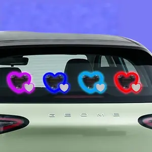 FCCEMC Solar Powered Car Neon Light Wireless Cute Heart Shaped Led Ambient Light Suction Cup USB Rechargeable Atmosphere Breathing Lamp Car Led Lights