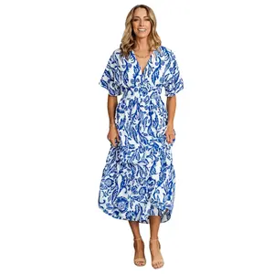 Austin Kimono Dress | Cobalt Print
