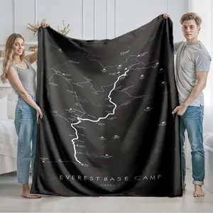 Mount Everest Base Camp Trek Map themed flannel blanket, Flannel throw blanket, comfortable flannel sofa blanket, suitable for beds and sofas, all-season use, modern design, digitally printed pattern, 100% polyester material, machine washable