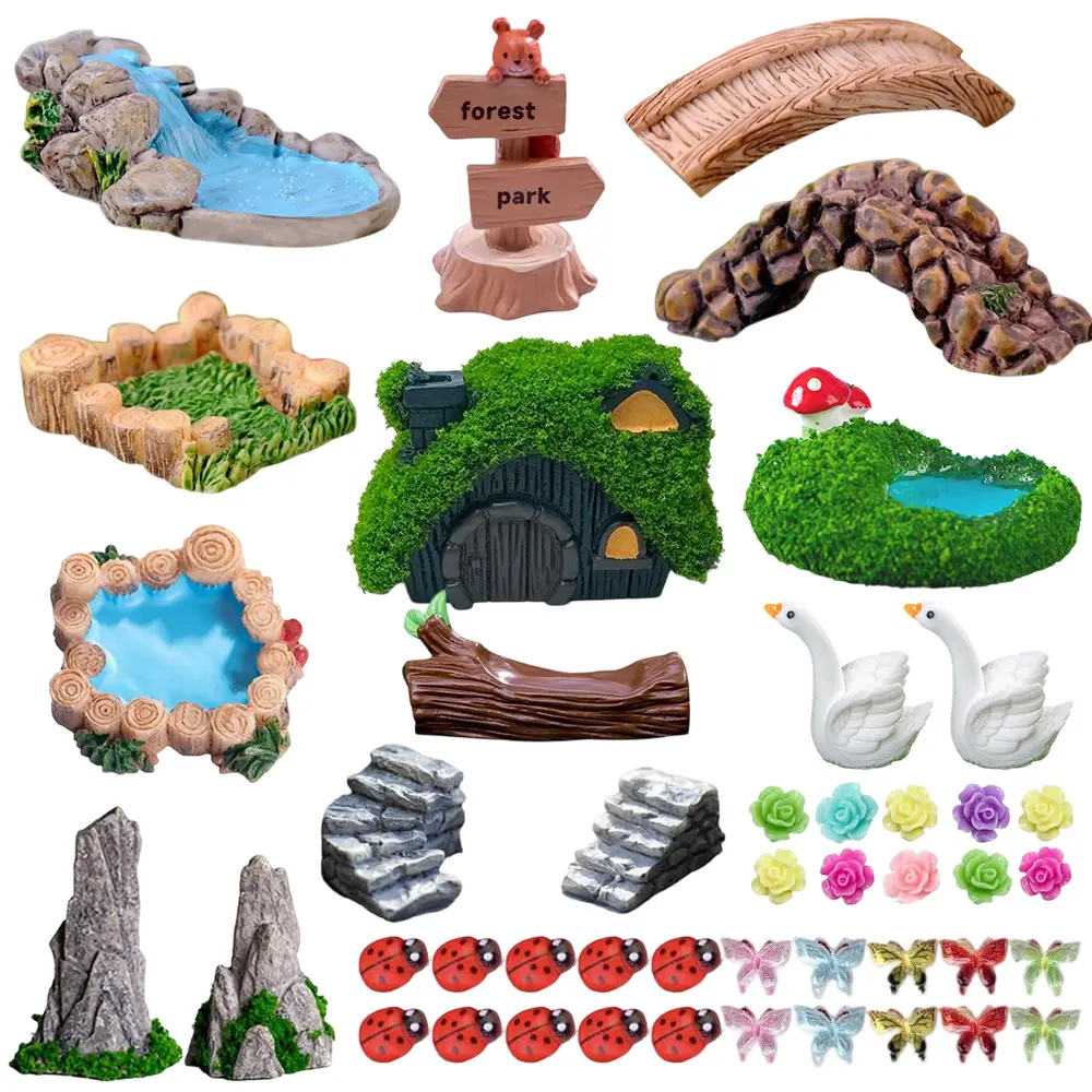 45-Piece Resin Miniature Set, DIY Friendly Garden Decor for Handicraft Enthusiasts, Varied Shapes for Glass Ecological Bottles, Succulent Potted Plants