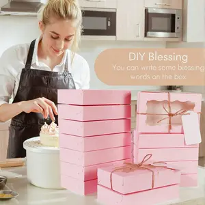 1/10/20 Pcs Pink Cake Boxes with Clear Window, 7 x 4.3 x 1.5 Inch Kraft Bakery Treat Boxes, Premium Gift Box Containers, Cake Slice Containers, Cake Pop Boxes for Desserts, Wedding, Party, Christmas and Birthday