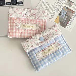 Floral Storage Bag for Girls, Portable Plaid Design, Cute Student Organizer, Small Fresh Coin Purse, Trendy School Supplies