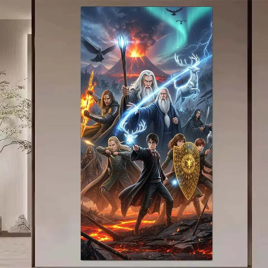 1pcs 5D DIY diamond painting kit, 5D diamond art set, DIY decoration, magic, war, volcano diamond painting kit full round drill DIY, mosaic, diamond art, DIY art home decoration, suitable for Halloween and Christmas, Wall Art Painting, Crafts