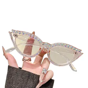 Cat Eye Diamond Encrusted Anti Blue Light Reading Glasses Stylish Rhinestone Trimmed Frame Lightweight Comfortable Fit for Home Work or Social Events sized Sunglasses Carbon Fiber Women Men sized Women's