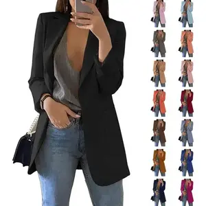 Women's Casual Blazers Open Front Long Sleeve Lapel Collar Work Office Jacket M9J117