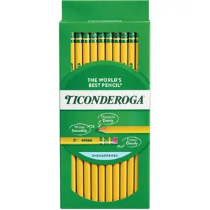 Ticonderoga Wood-Cased Pencils, Unsharpened, 2 HB Soft, Yellow, 12 Count