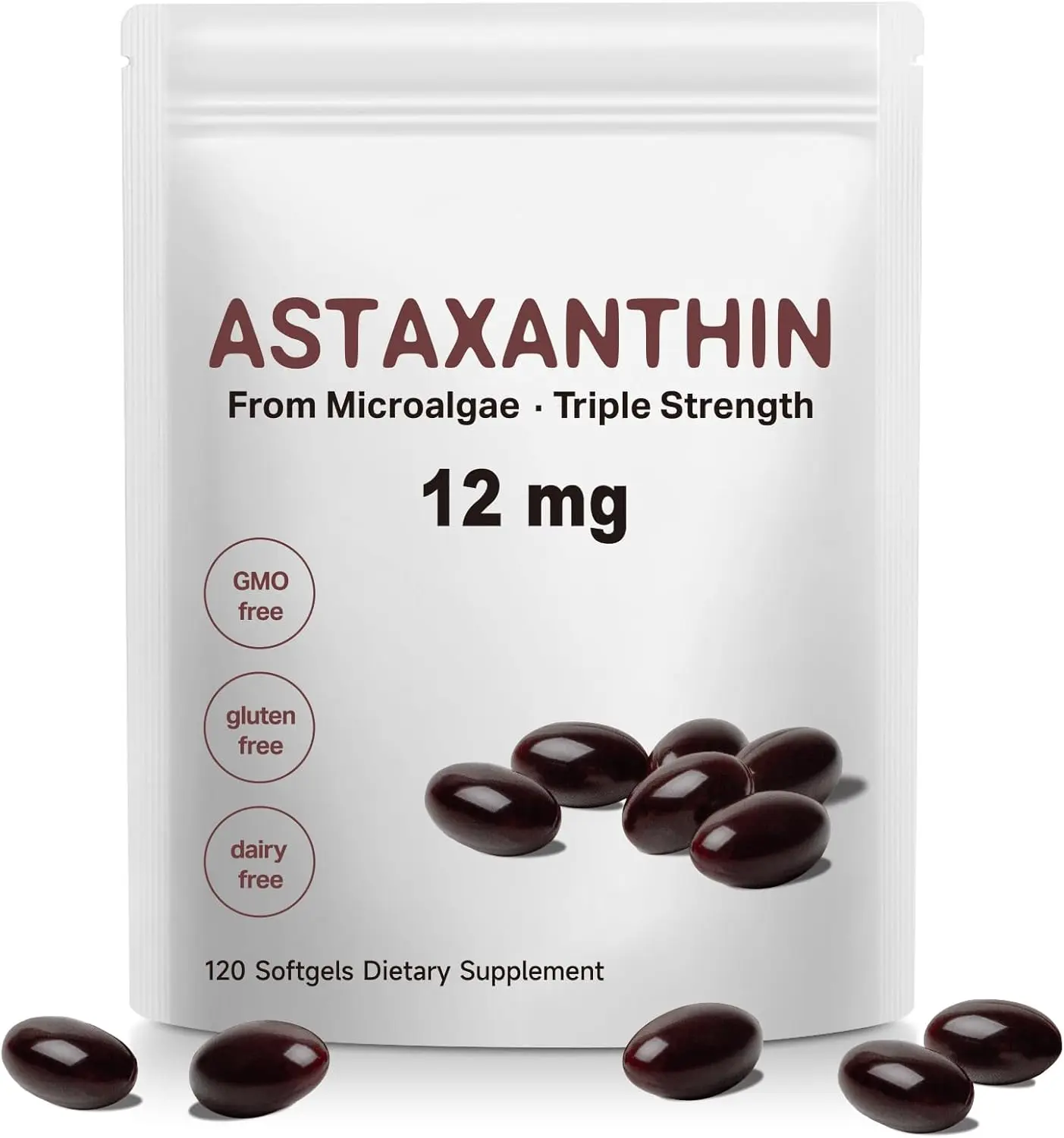 Astaxanthin Tanning Pills 12mg, 120 Softgels Triple Strength Skin Vitamins for Women with Antioxidant Activity, Supports Eye Joint Internal Circulation Health Supplement Non-GMO & No Gluten