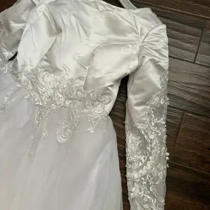 Modest Long Sleeve Satin Tulle Bridal Dress With Embellished Neckline Boat Neck Maxi