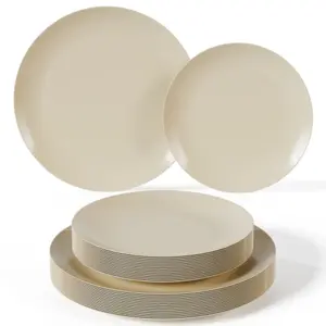 Trendables Light Mocha Disposable Plastic Plate Set - Setting for 20 People-40 Count Plates.