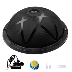 fathersdaygift VEVOR Half Exercise Ball Trainer, 23 inch Balance Ball Trainer, 660 lbs Capacity Stability Ball, Yoga Ball with Resistance Bands and Pump, Strength Fitness Ball for Home Gym, Full Body Workouts, Black