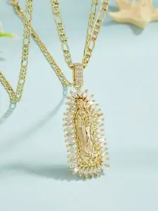 Luxurious Mary Pendant Necklace, Hip Hop Copper Gold Plated Elegant Christian Jewelry, Women's Wedding Party Gift, Prayer Blessing Charm