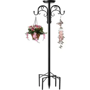 Double Shepherds Hooks for Outdoor Heavy Duty, Adjustable Shepherds Hook, 1 Pack 92 inch with 5 Prongs Base, Garden Hooks for Hanging Bird Feeders, Hanging , Solar Light Lantern