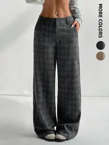 Women Retro Plaid Low Rise Pants Casual Daily Outdoor Commute Trouser outdoorfun