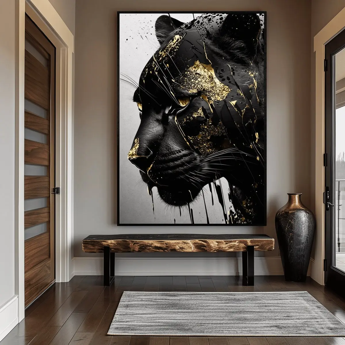 Black Panther Poster Abstract Wall Art, Black and Gold, Abstract Wall Art , Panther Painting, Large Wall Art -Unframed