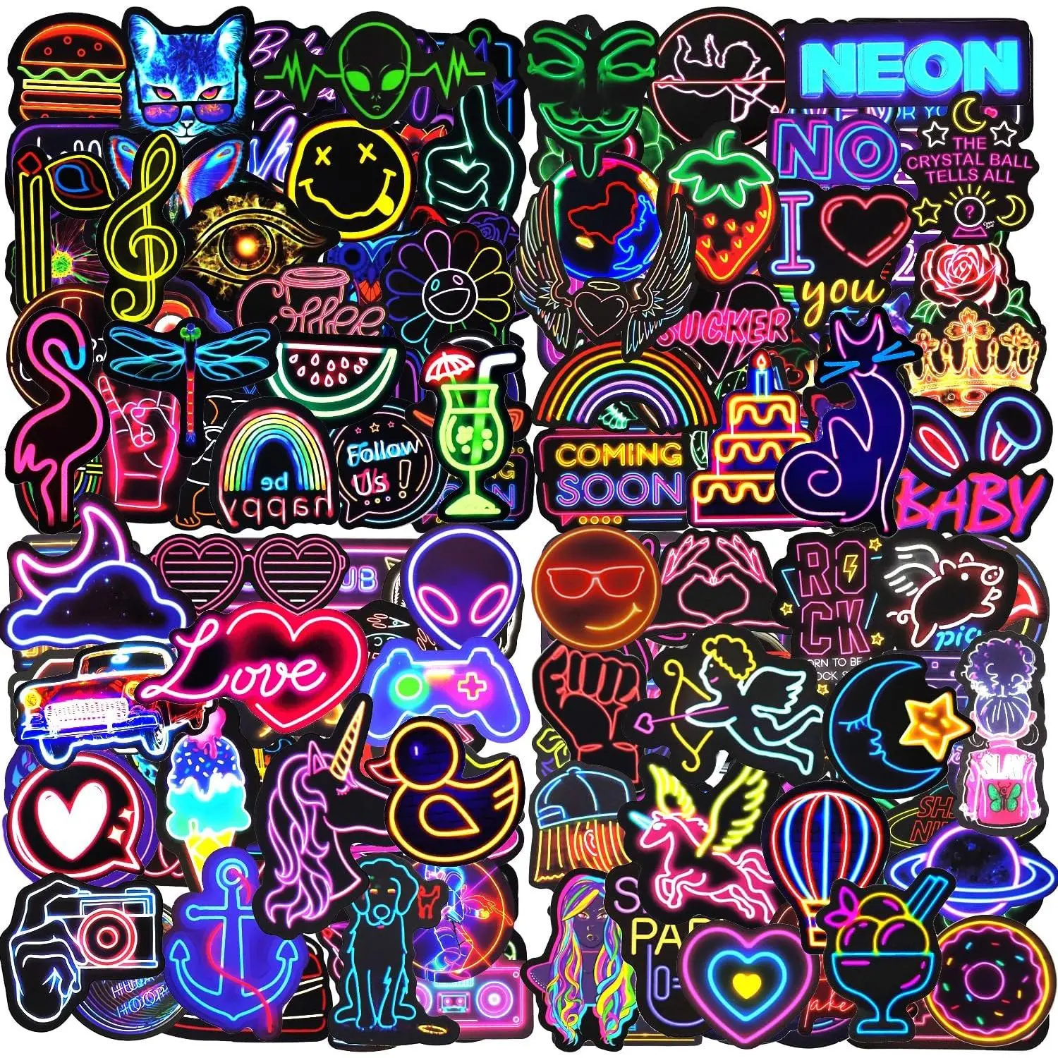 Water Bottle Stickers 200 Pcs Cool Neon Sticker Packs, Prizes for Kids Classroom Reward, Waterproof Vinyl Stickers for Water Bottles Laptop Skateboard Scrapbooking Journaling Notesbook Luggage etc