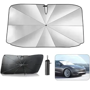 Tesla Foldable Car Windshield Sun Shade Umbrella 57"x31" Reflective for UV Ray Block and Heat Reduction, Ideal for Vehicles