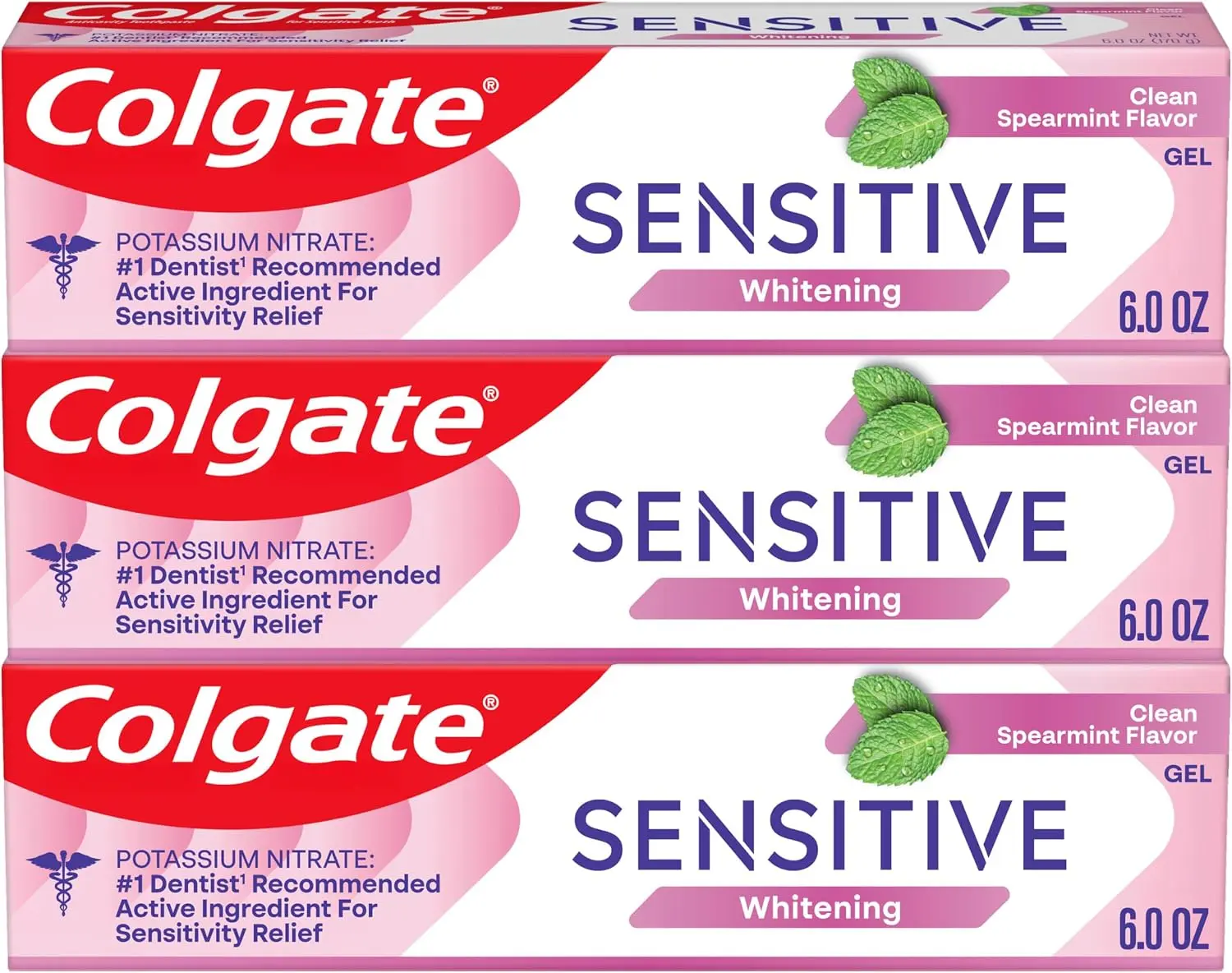 Colgate Whitening Sensitive Toothpaste Gel, Clean Spearmint, 3 Pack, 6 oz