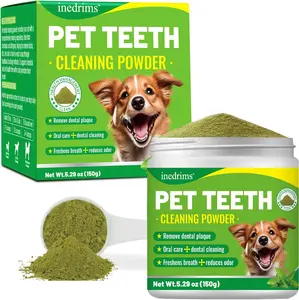 Dog Teeth Cleaning Powder, 150g Dog Dental Powder and Cats Breath Freshener with Probiotics Fights Plaque & Tartar Freshens Breath All-Natural Ingredients