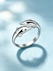 Women's Fashion Dolphin Open Ring, Adjustable Cubic Zirconia Ring, Hypoallergenic, Elegant, Perfect for Daily Wear, Birthday Gift, Valentine's Day
