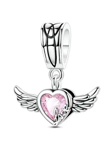 Original Heart Zircon Wing Pendant Charm, Ideal DIY Jewelry Accessory, Perfect Birthday Gift for Women, All Seasons Wear, Love, Heart Design Charm