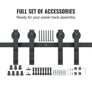 VEVOR 8FT Sliding Barn Door Hardware Kit, 330LBS Heavy Duty Barn Door Track Kit for Double Doors, Fit 3.7-4.3FT Total Wide and 1.3"-1.8" Thick 2 Door Panel, with Smooth & Silent Pulley (J Shape)