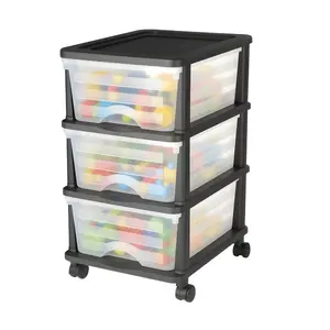 VEVOR Plastic Storage Drawers Cart, 3 Drawers Storage Organizer with Wheels, Rolling Closet Organization and Storage Dividers, Dresser Organizer Clear Bins for Office Supplies, Craft Rooms, Classrooms